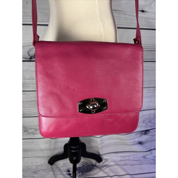 Rowallan Crossbody Magenta Pink Purse Leather Bag Scotland Buckle Turnlock - Picture 2 of 16